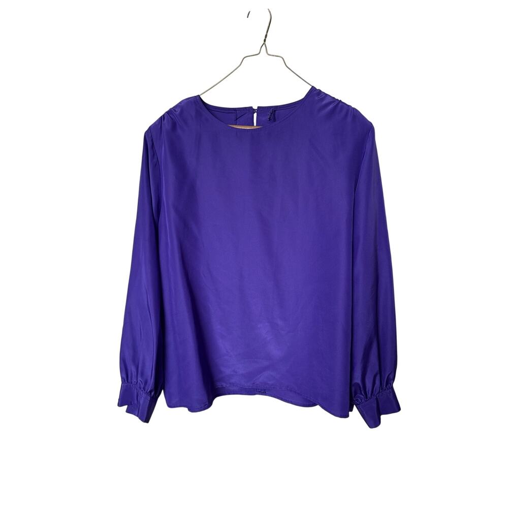 Lilli Ann Collections Purple Satin Blouse Long Sleeve Button Back XL